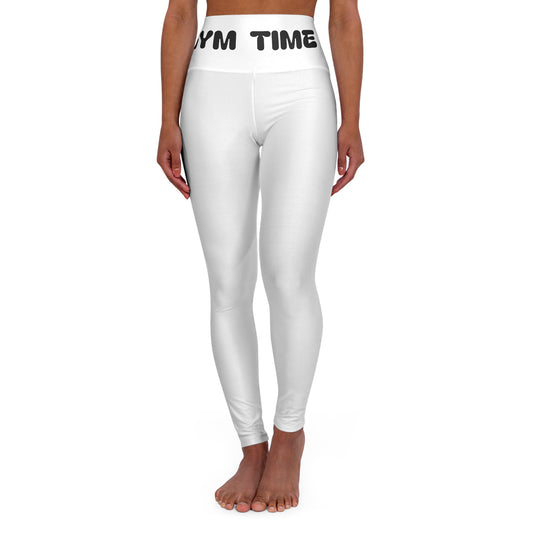 Gym Time High-Waisted Yoga Leggings — White AOP with ‘GYM TIME’ Waistband